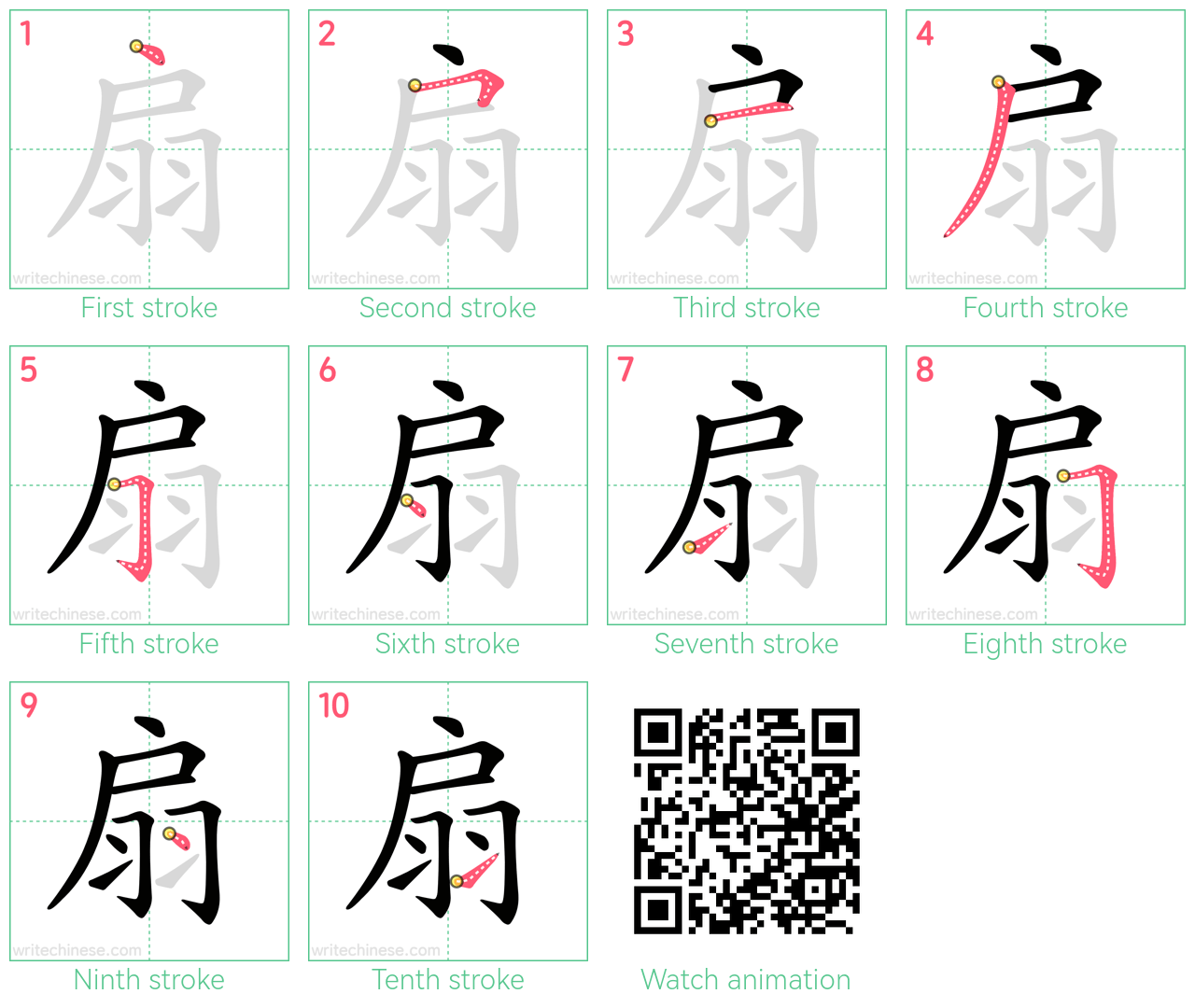 扇 step-by-step stroke order diagrams