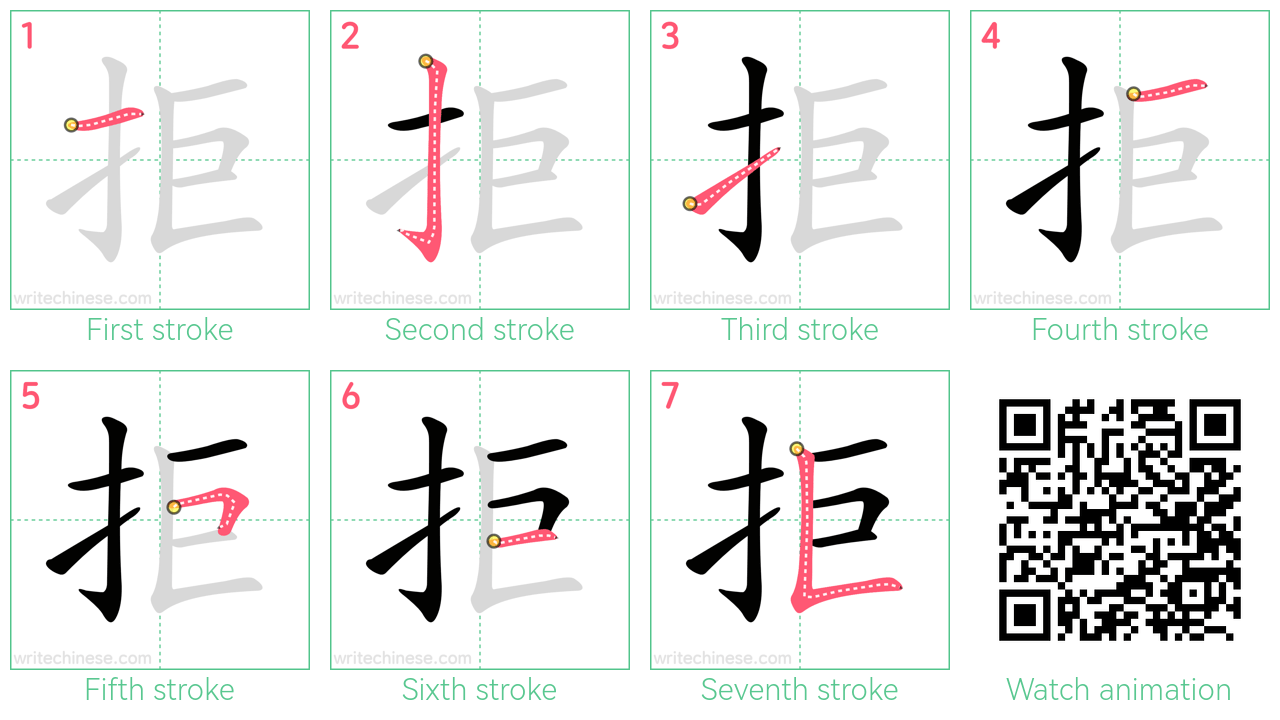 拒 step-by-step stroke order diagrams