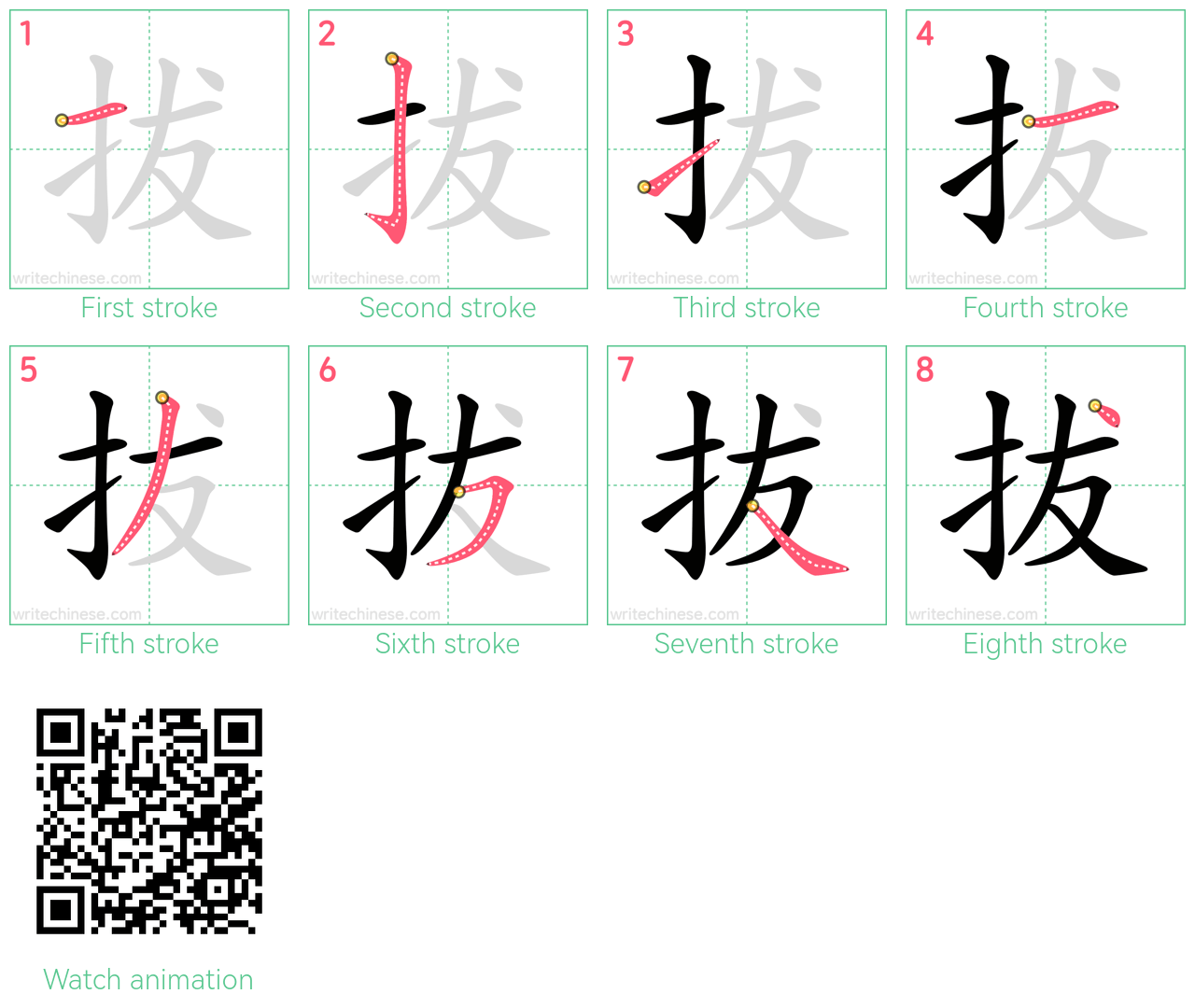 拔 step-by-step stroke order diagrams