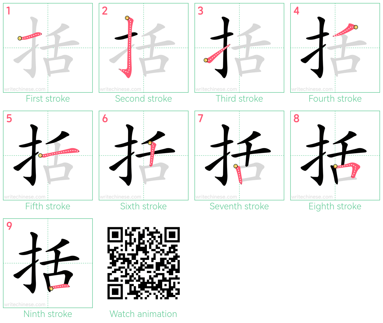 括 step-by-step stroke order diagrams