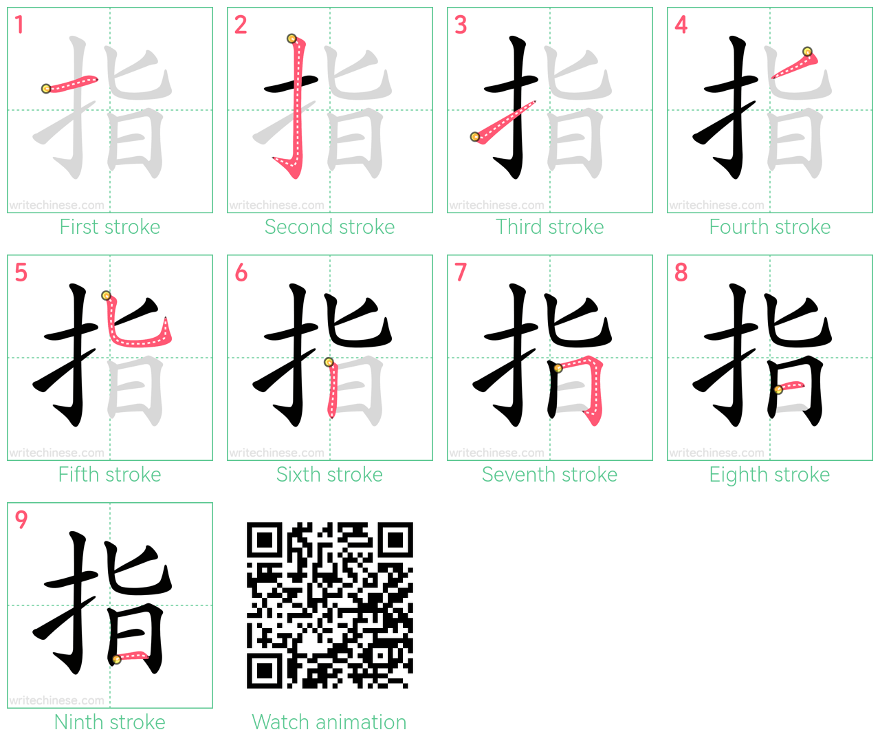 指 step-by-step stroke order diagrams