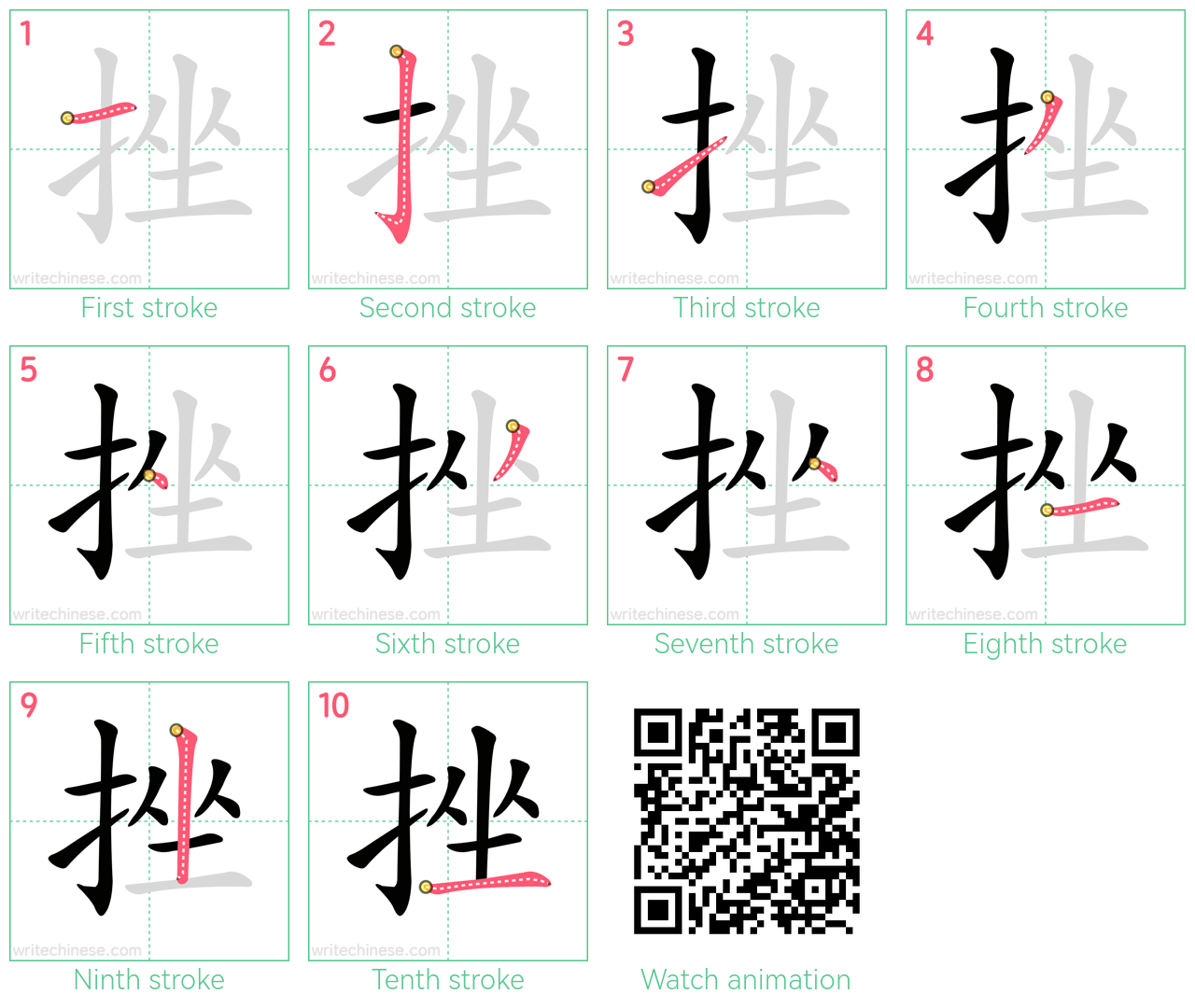 挫 step-by-step stroke order diagrams