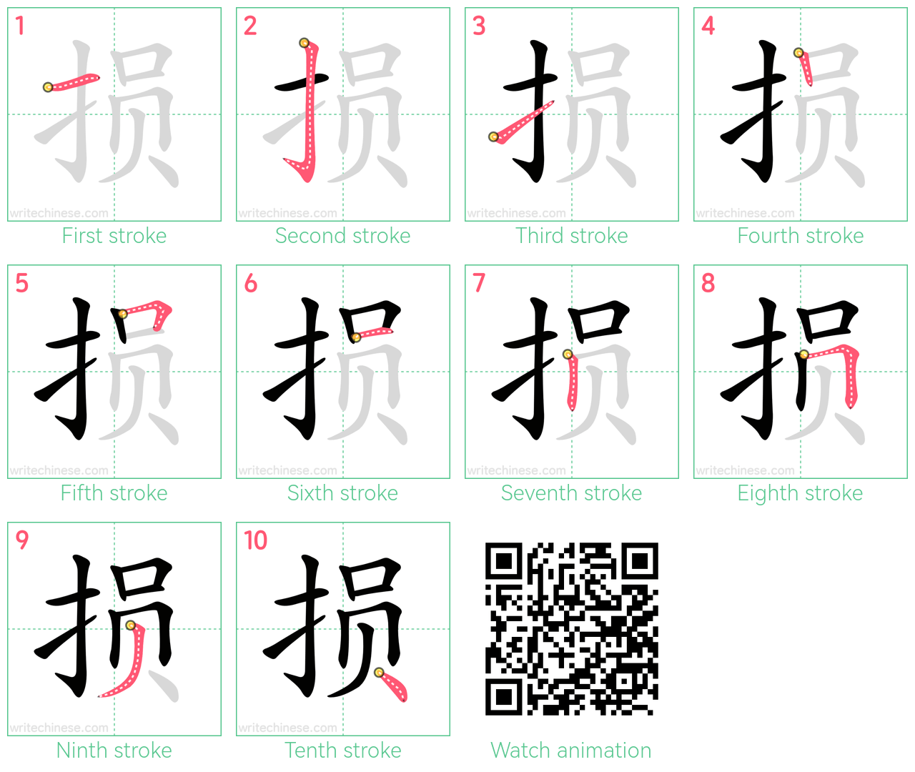 损 step-by-step stroke order diagrams