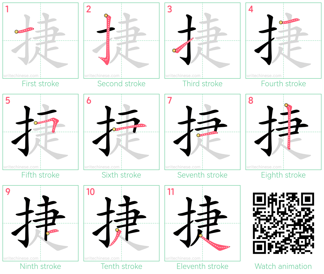 捷 step-by-step stroke order diagrams