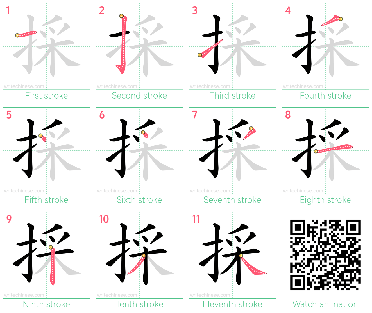 採 step-by-step stroke order diagrams