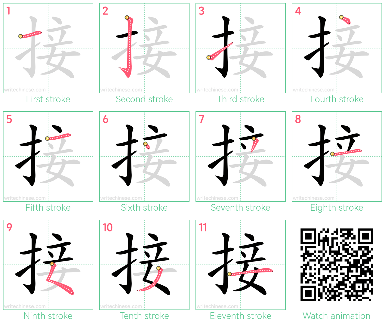 接 step-by-step stroke order diagrams