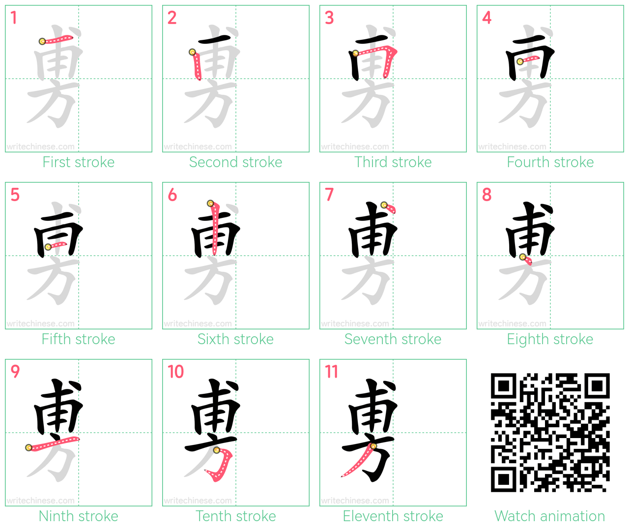 旉 step-by-step stroke order diagrams