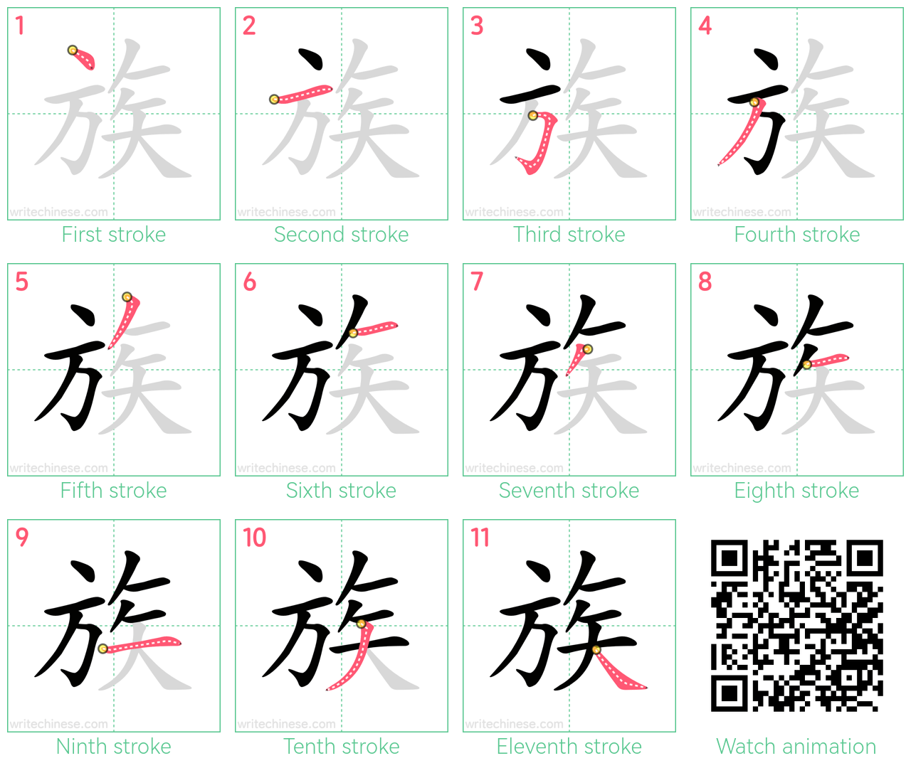 族 step-by-step stroke order diagrams