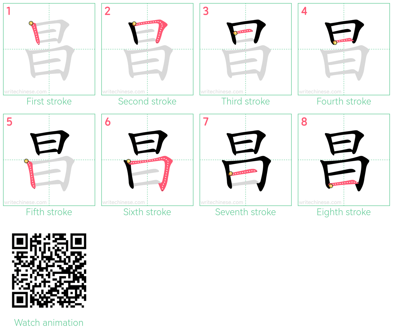 昌 step-by-step stroke order diagrams