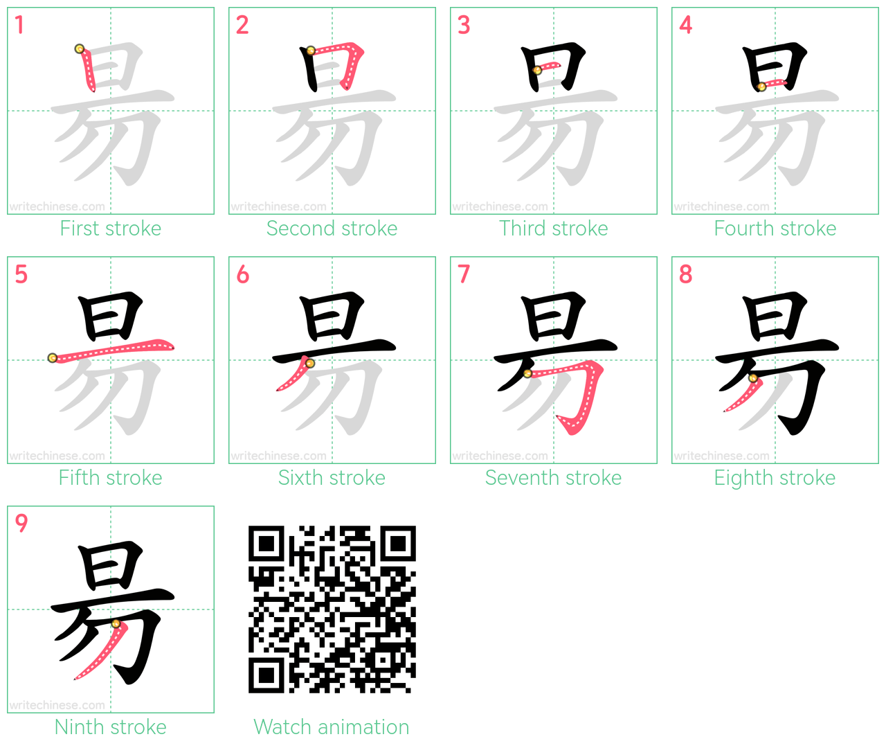 昜 step-by-step stroke order diagrams