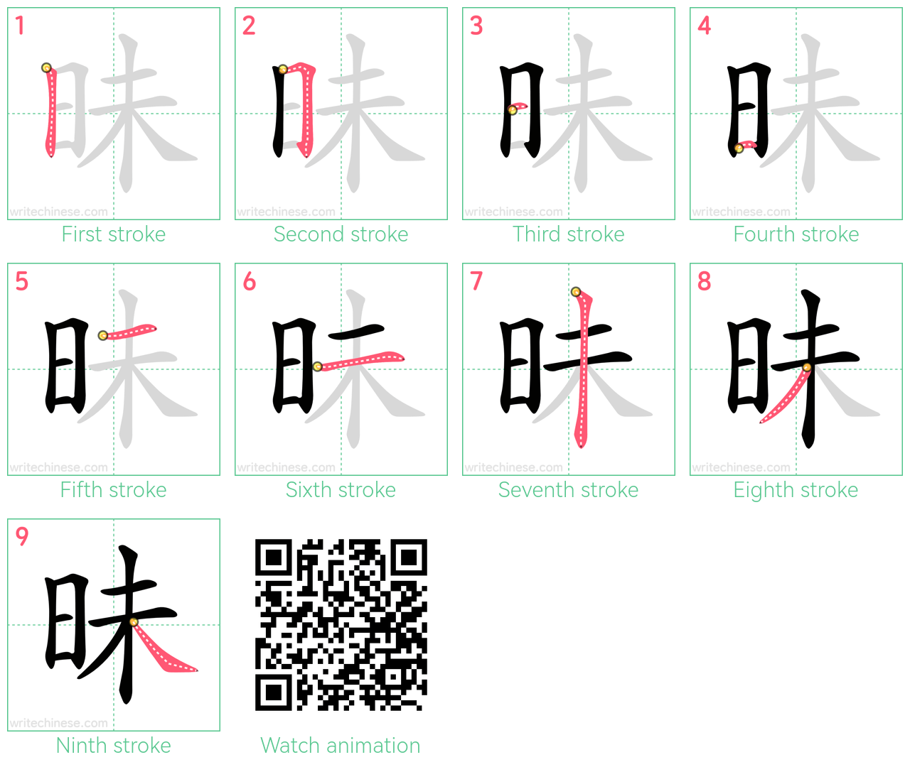 昧 step-by-step stroke order diagrams