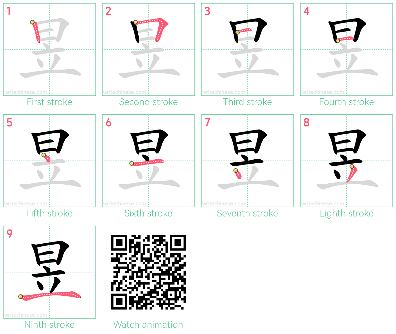 昱 step-by-step stroke order diagrams