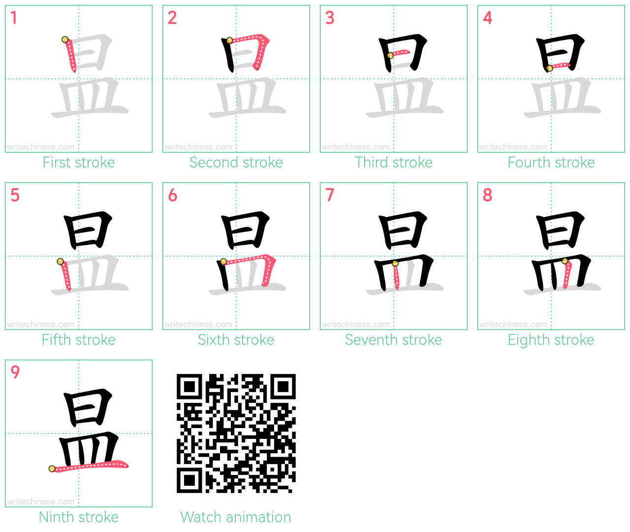 昷 step-by-step stroke order diagrams