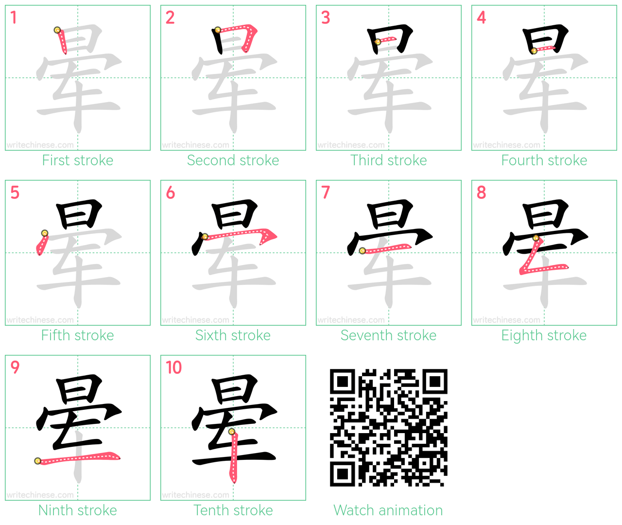 晕 step-by-step stroke order diagrams