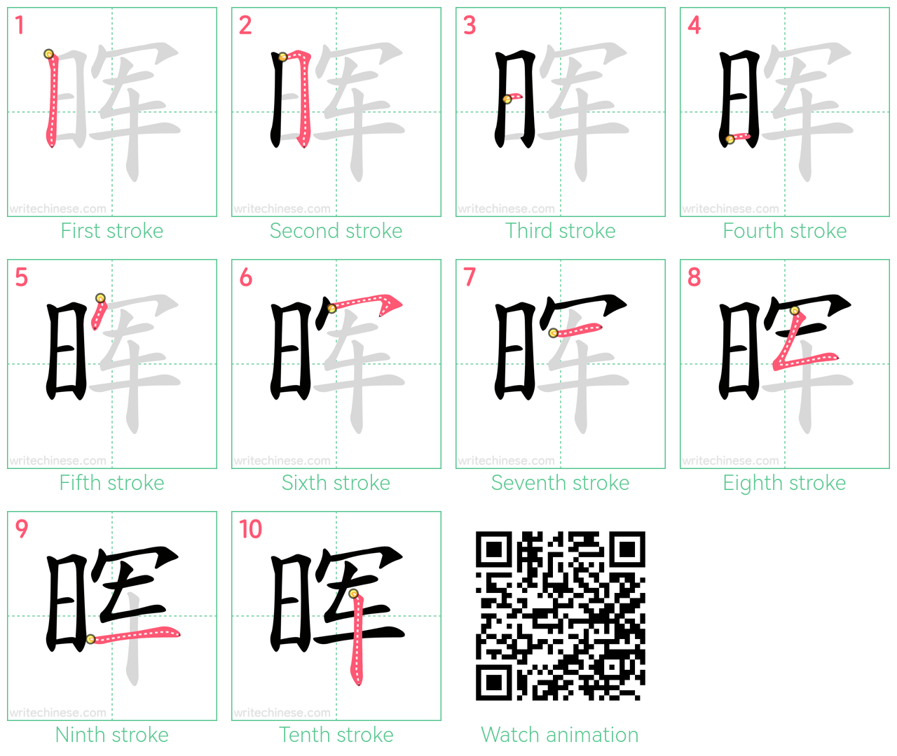 晖 step-by-step stroke order diagrams