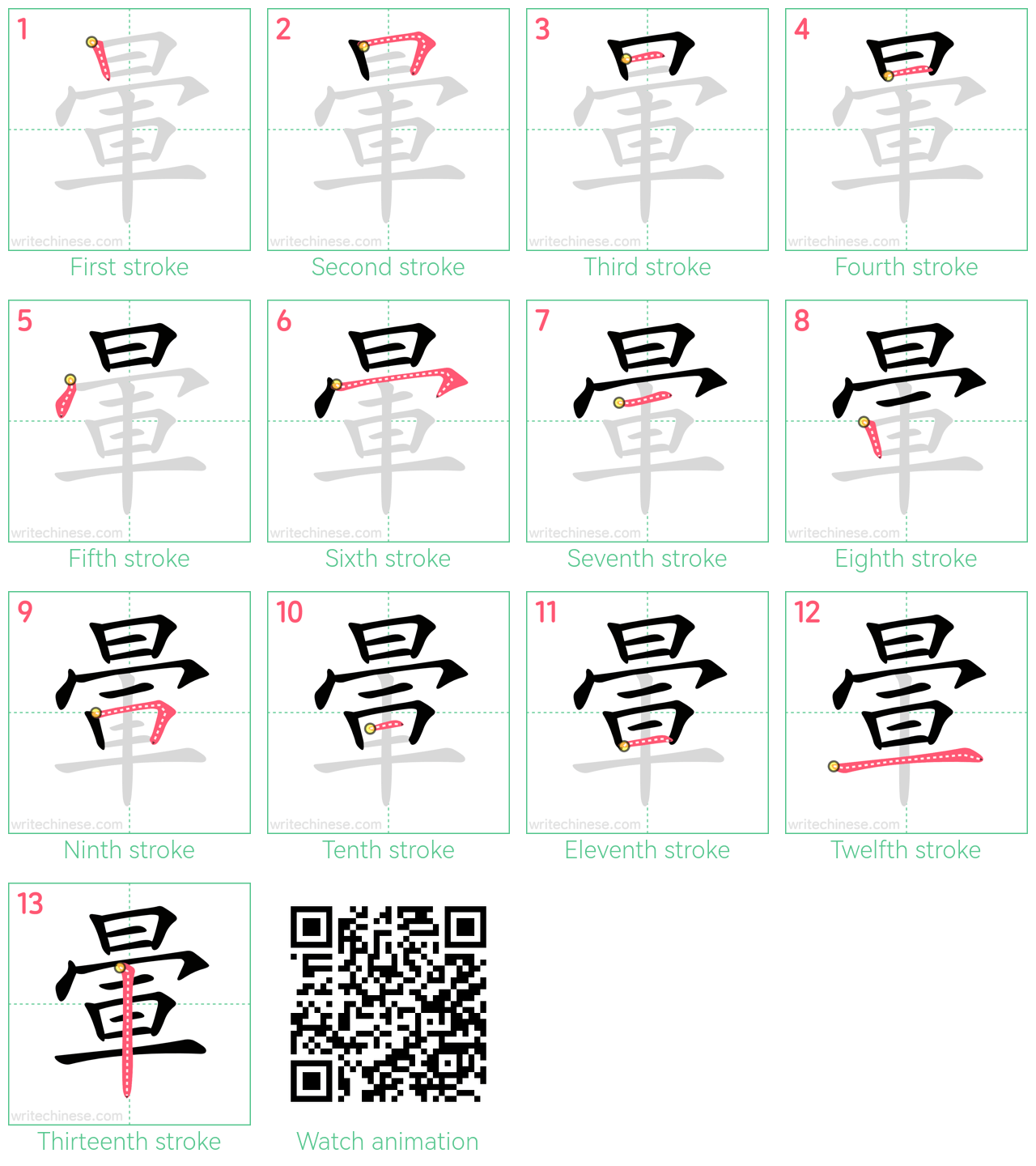 暈 step-by-step stroke order diagrams