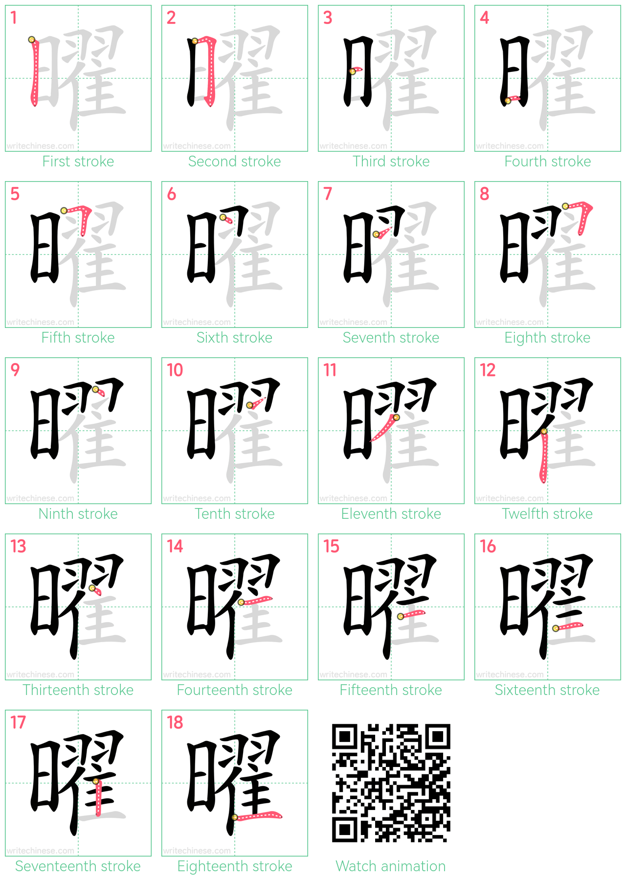 曜 step-by-step stroke order diagrams