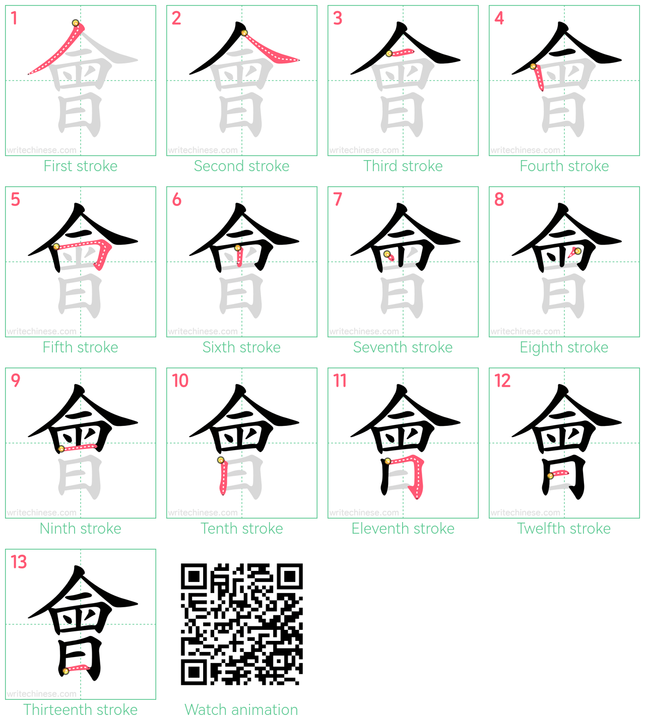 會 step-by-step stroke order diagrams