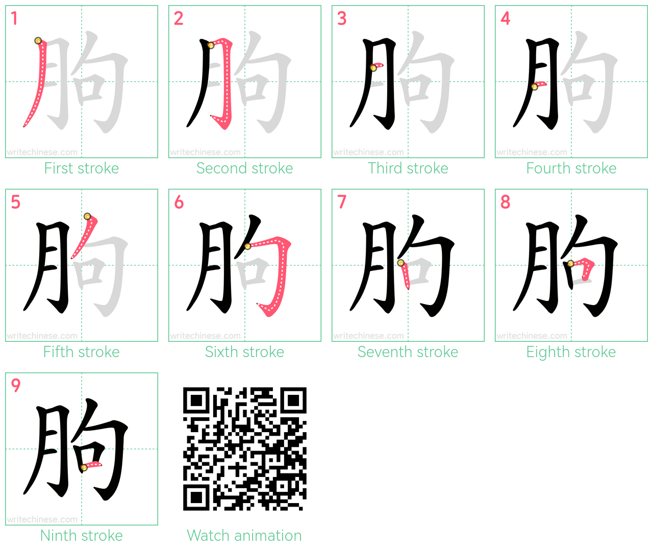 朐 step-by-step stroke order diagrams