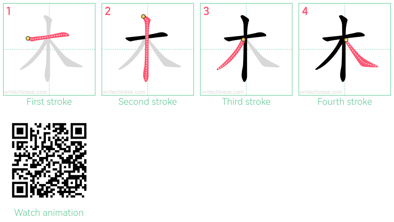 木 step-by-step stroke order diagrams