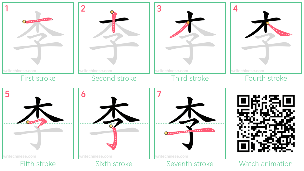李 step-by-step stroke order diagrams