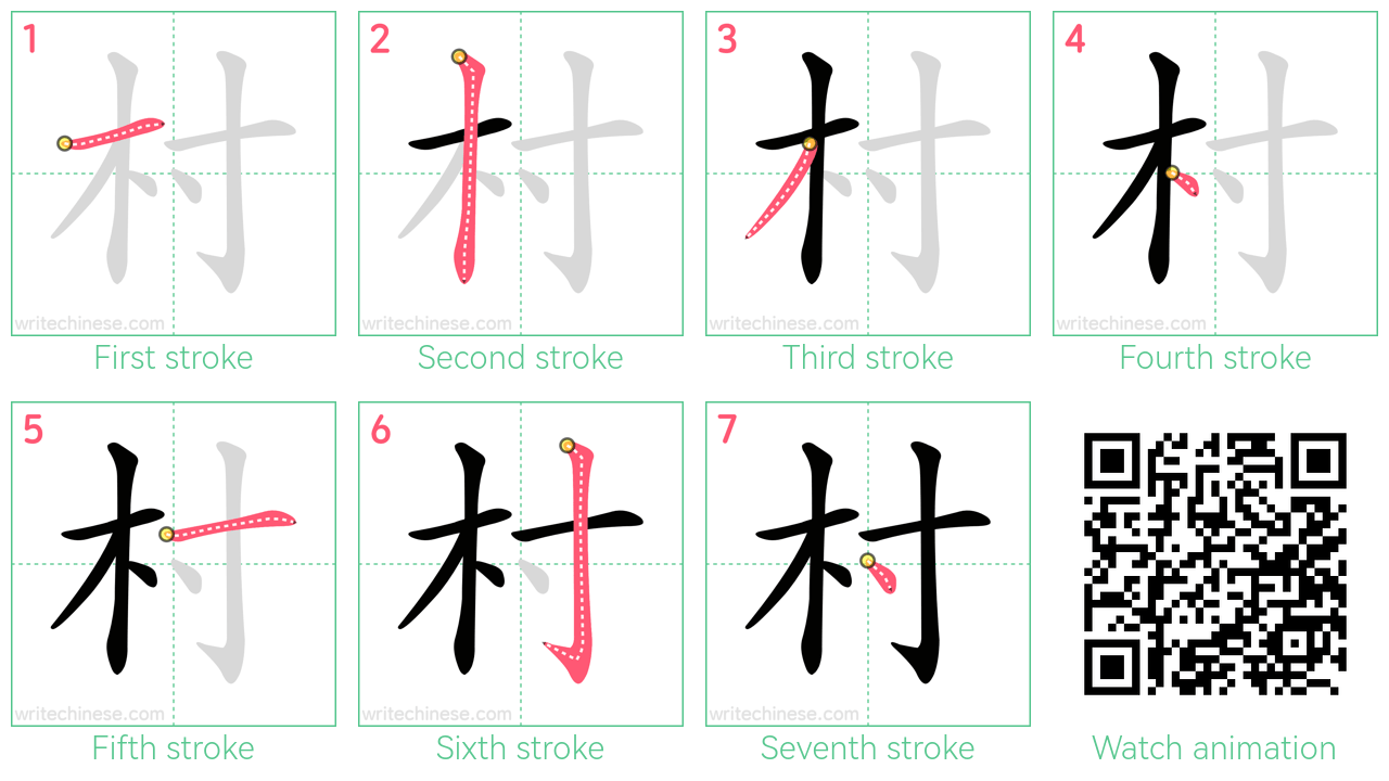 村 step-by-step stroke order diagrams