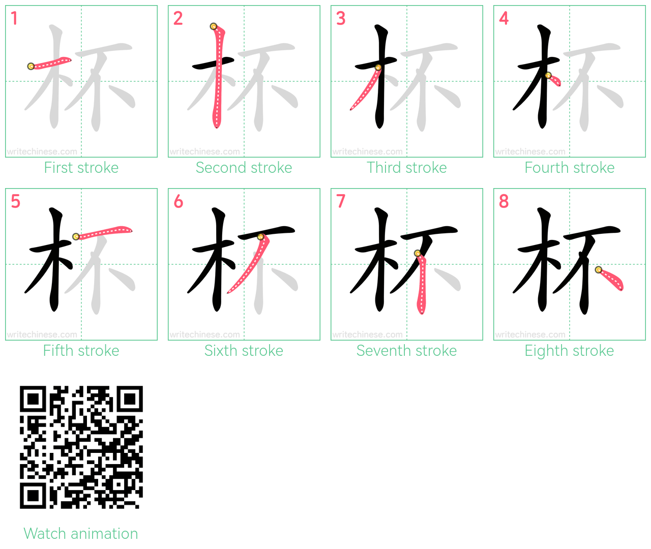 杯 step-by-step stroke order diagrams