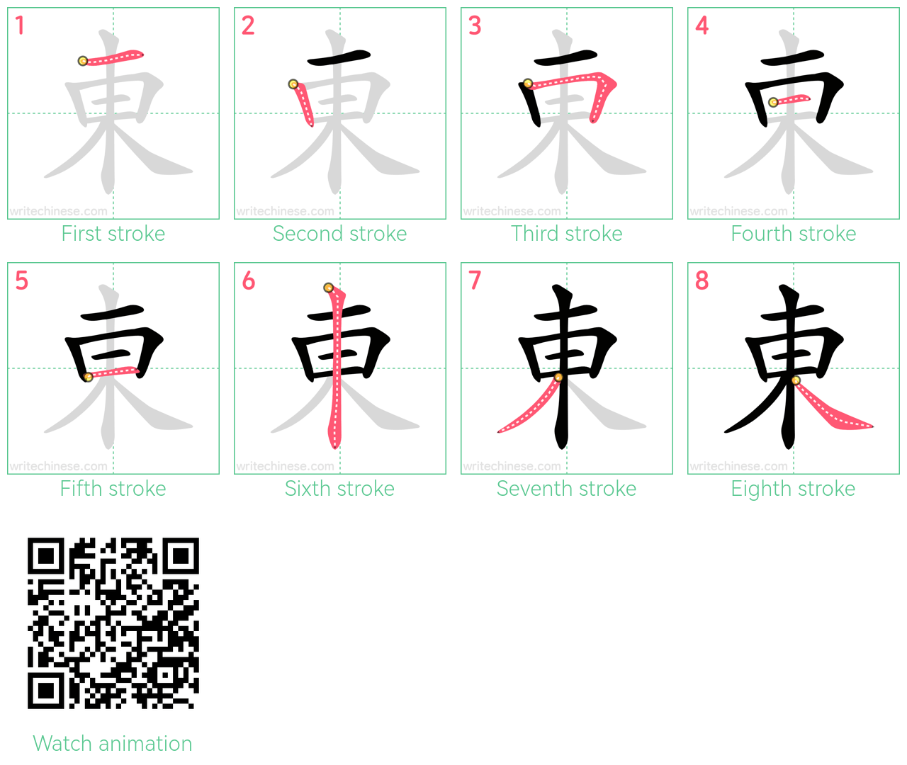 東 step-by-step stroke order diagrams
