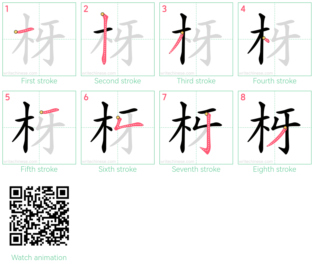 枒 step-by-step stroke order diagrams
