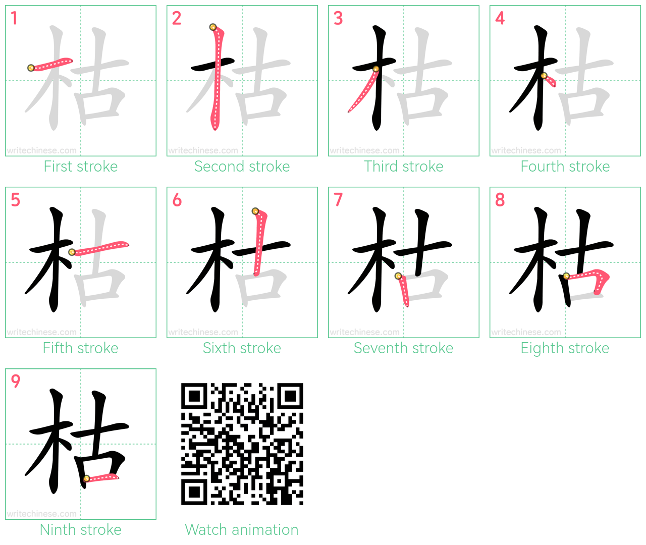 枯 step-by-step stroke order diagrams