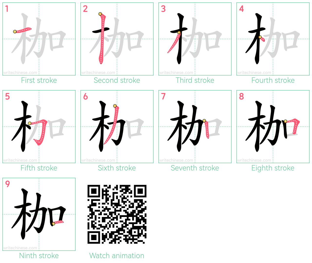 枷 step-by-step stroke order diagrams