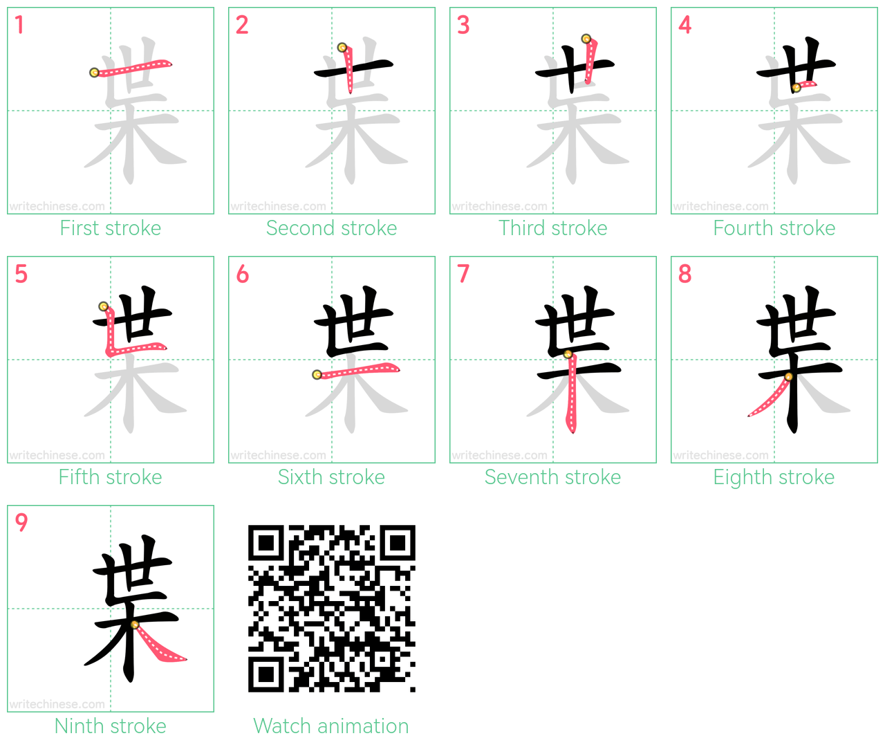 枼 step-by-step stroke order diagrams