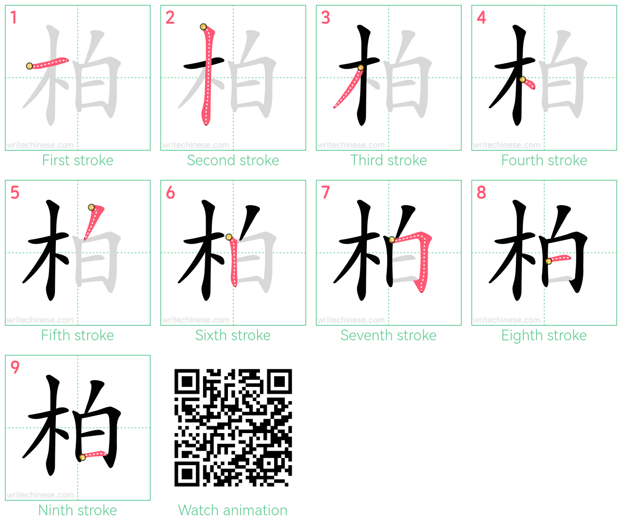 柏 step-by-step stroke order diagrams