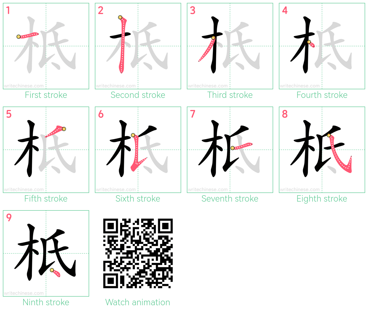 柢 step-by-step stroke order diagrams