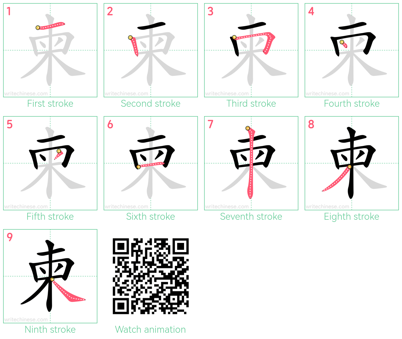 柬 step-by-step stroke order diagrams