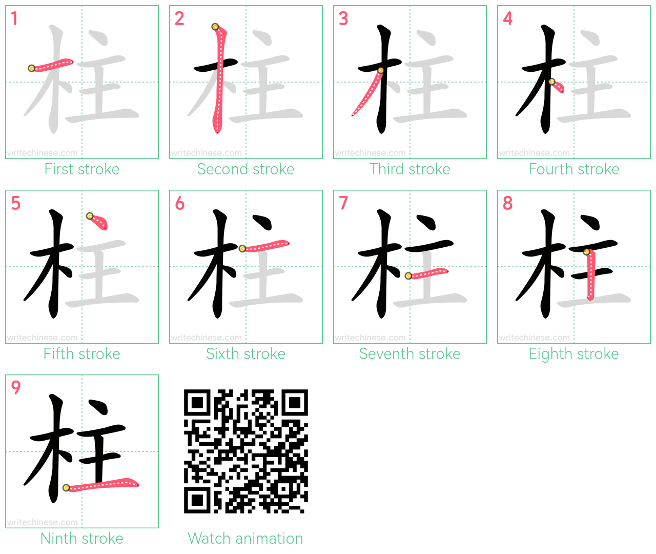 柱 step-by-step stroke order diagrams