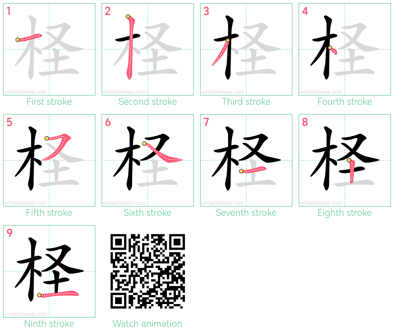 柽 step-by-step stroke order diagrams