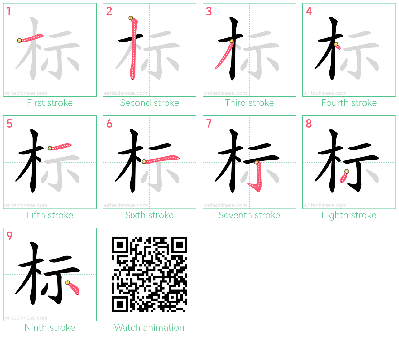 标 step-by-step stroke order diagrams