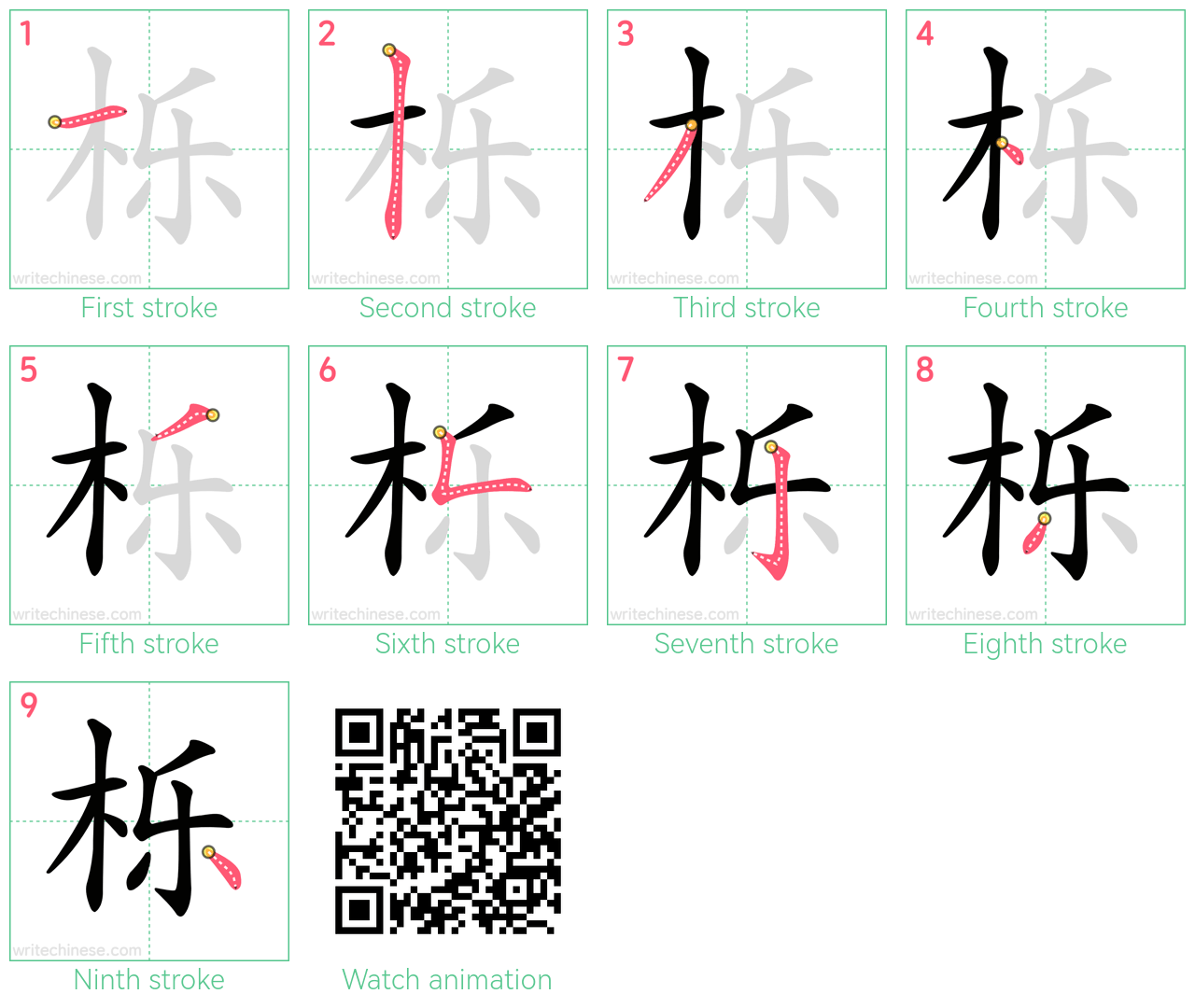 栎 step-by-step stroke order diagrams