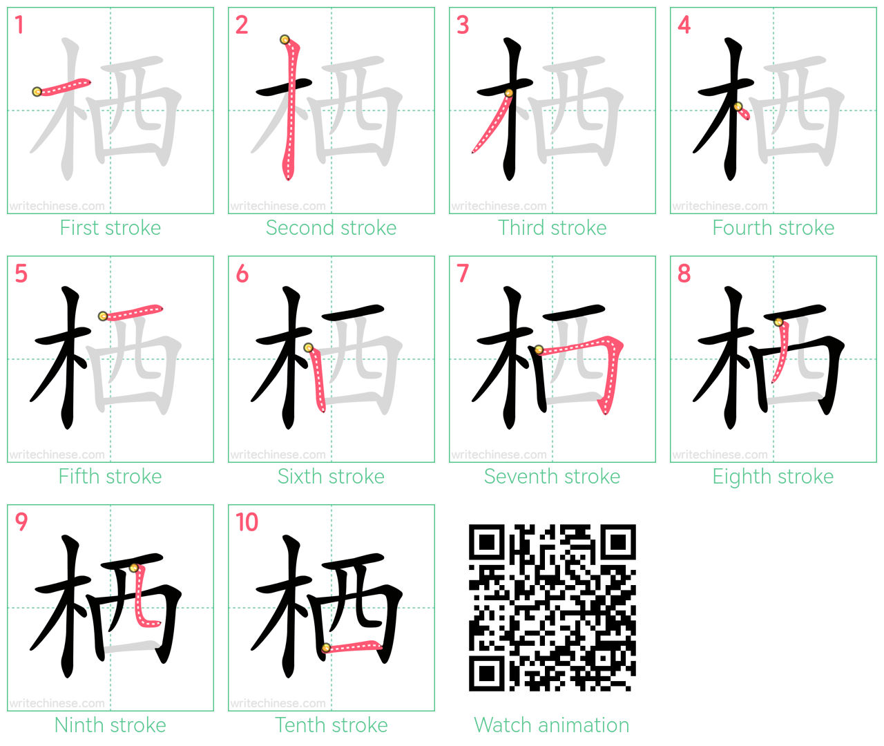 栖 step-by-step stroke order diagrams