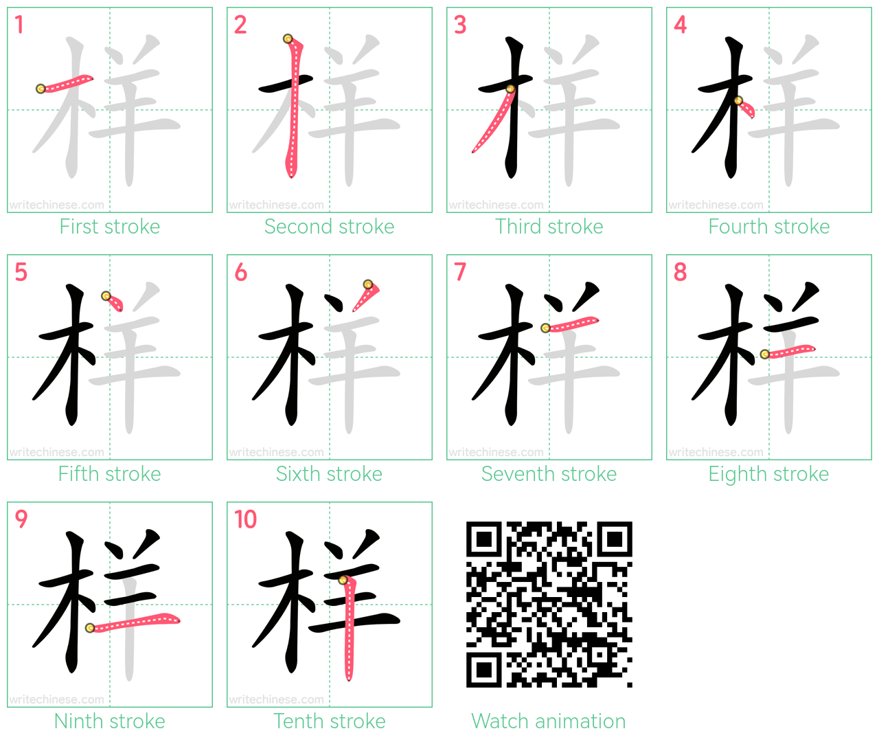 样 step-by-step stroke order diagrams
