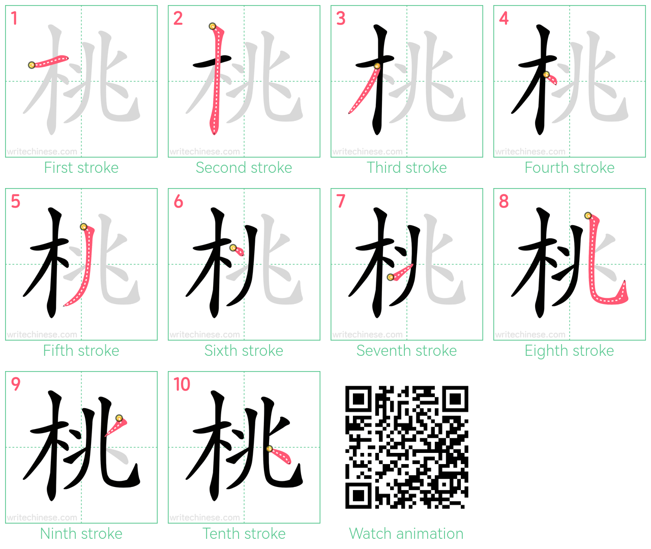 桃 step-by-step stroke order diagrams