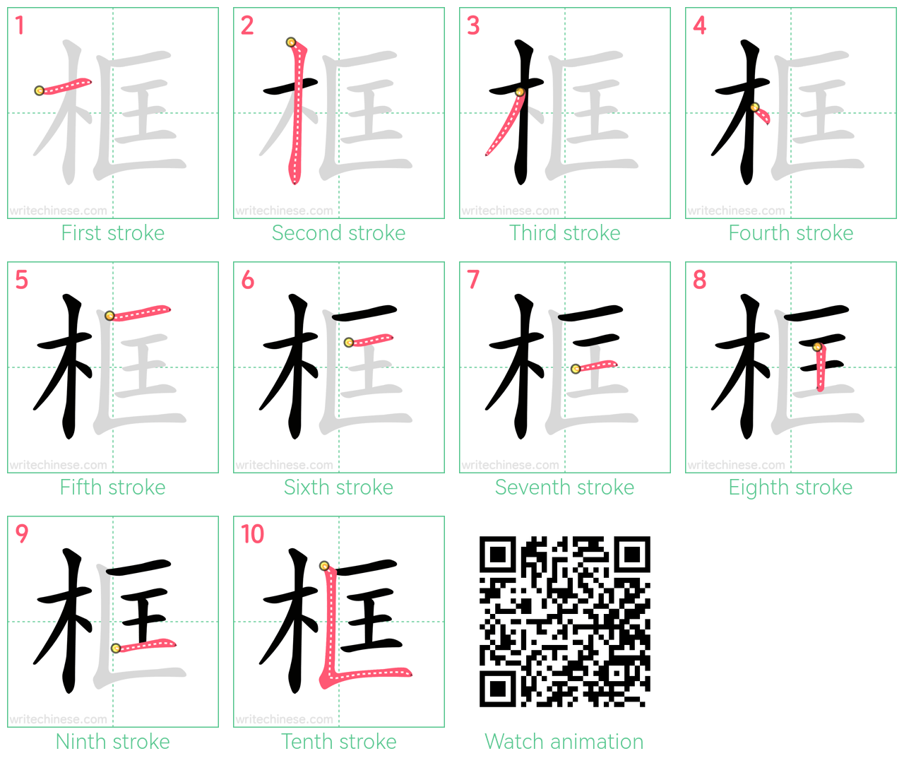 框 step-by-step stroke order diagrams
