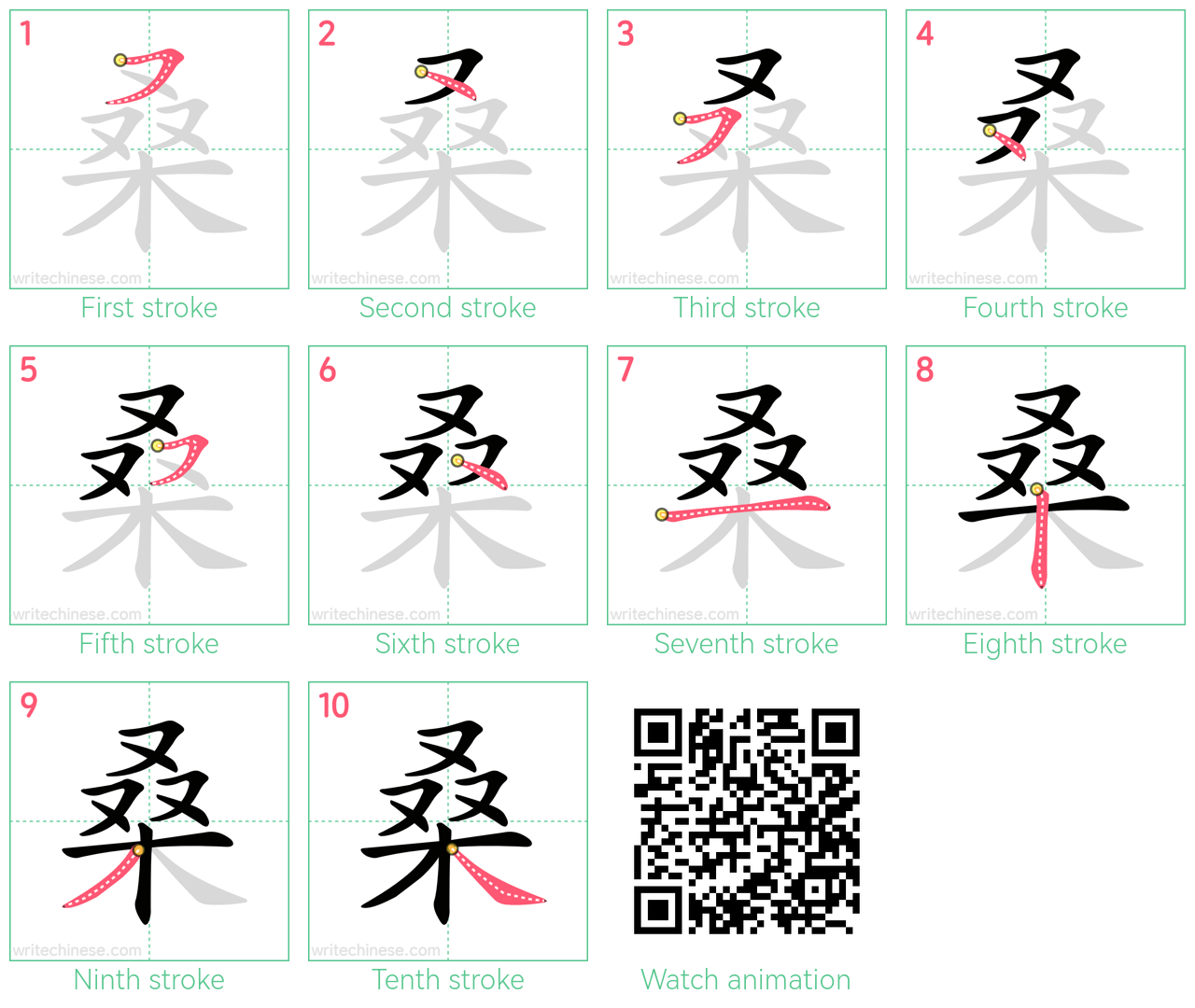 桑 step-by-step stroke order diagrams