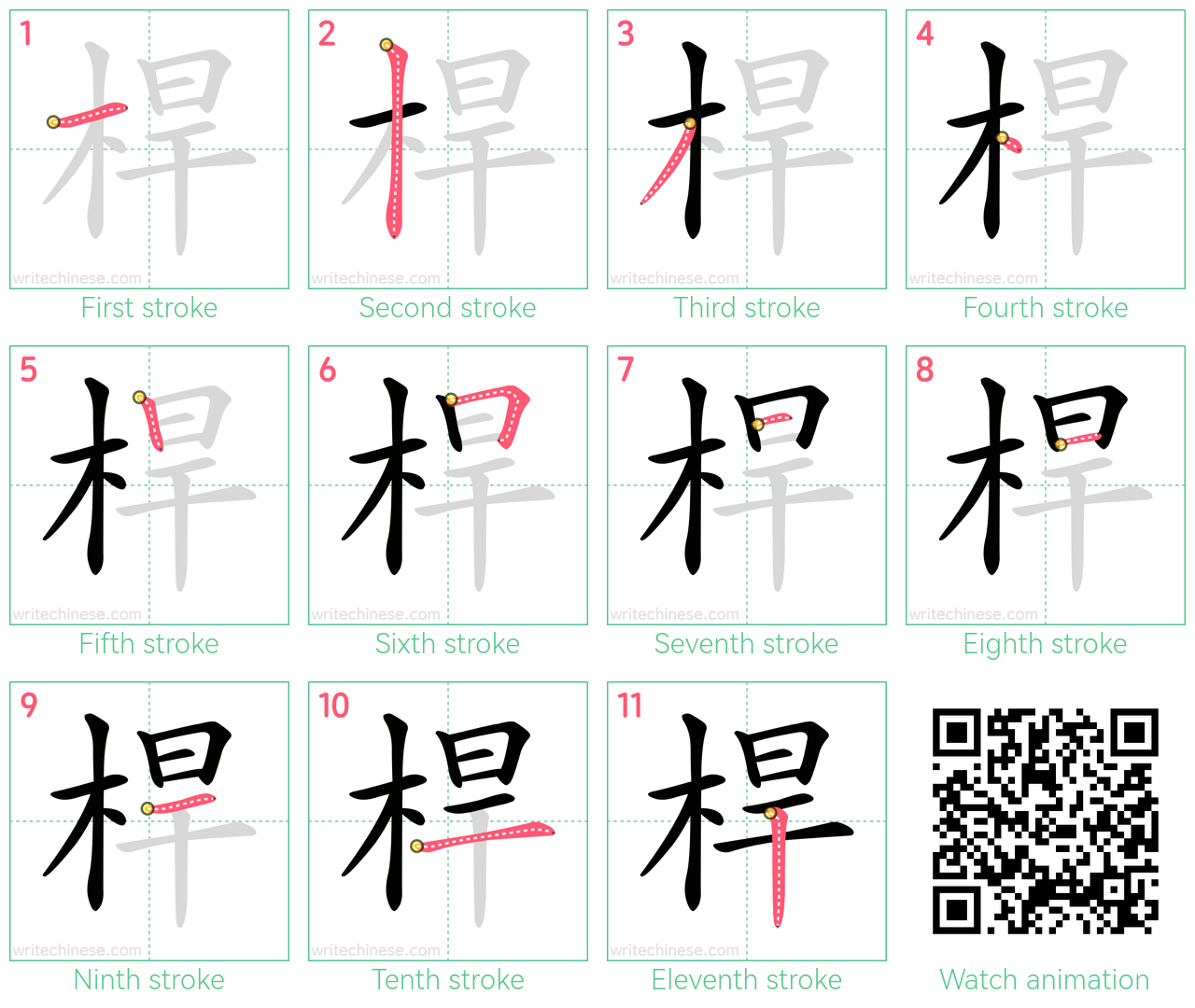 桿 step-by-step stroke order diagrams