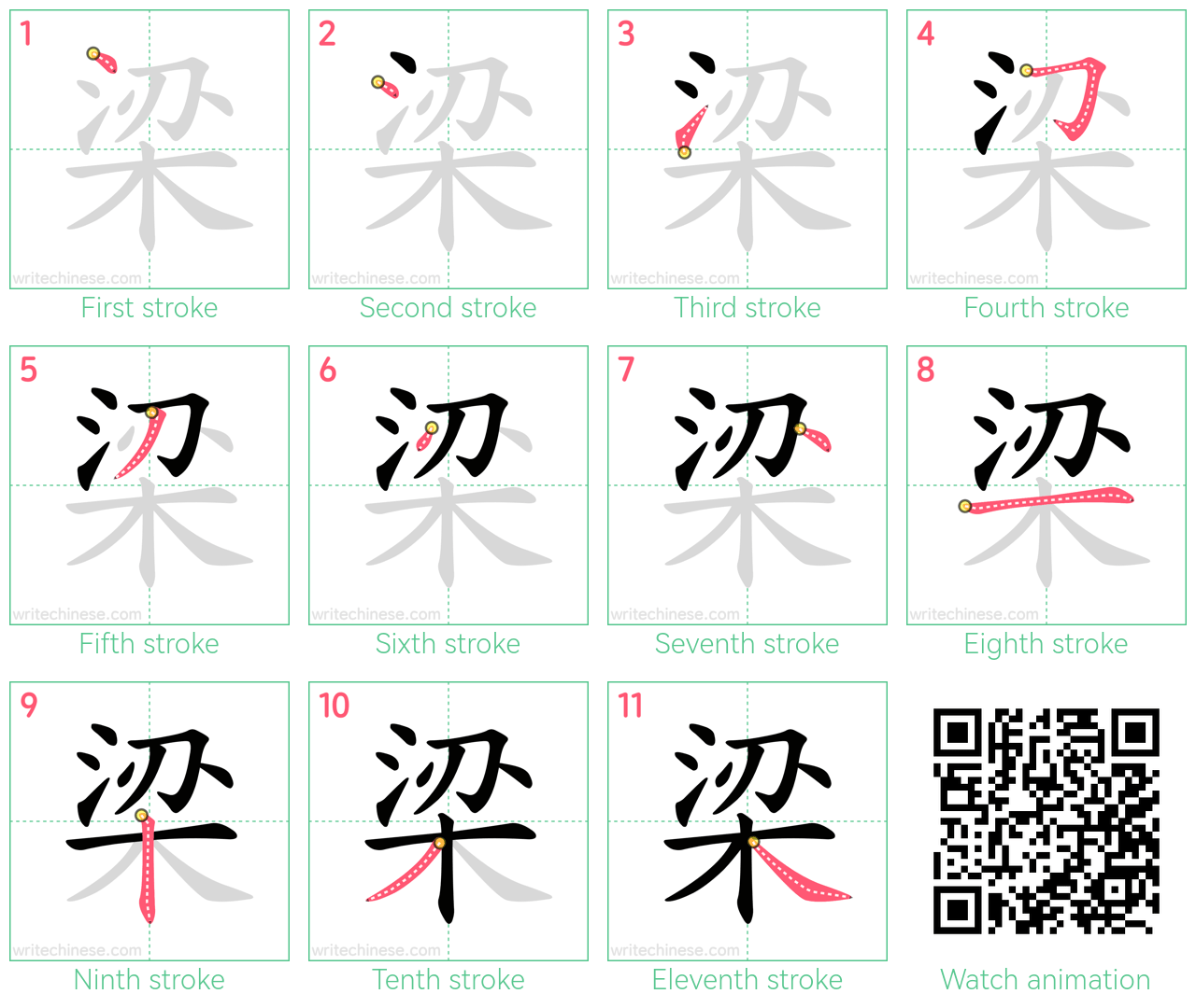 梁 step-by-step stroke order diagrams