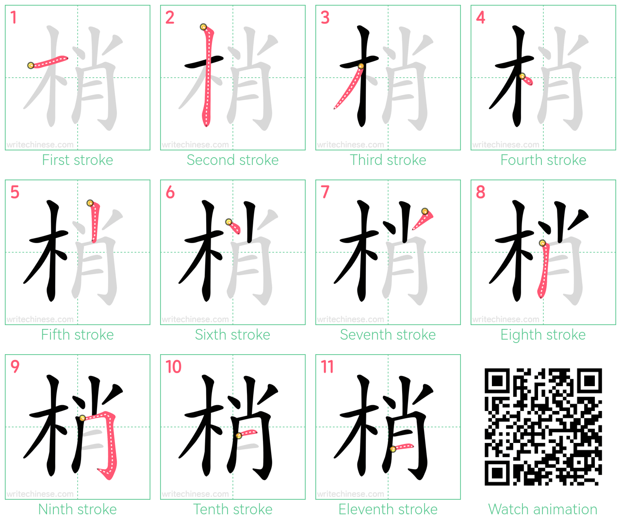 梢 step-by-step stroke order diagrams