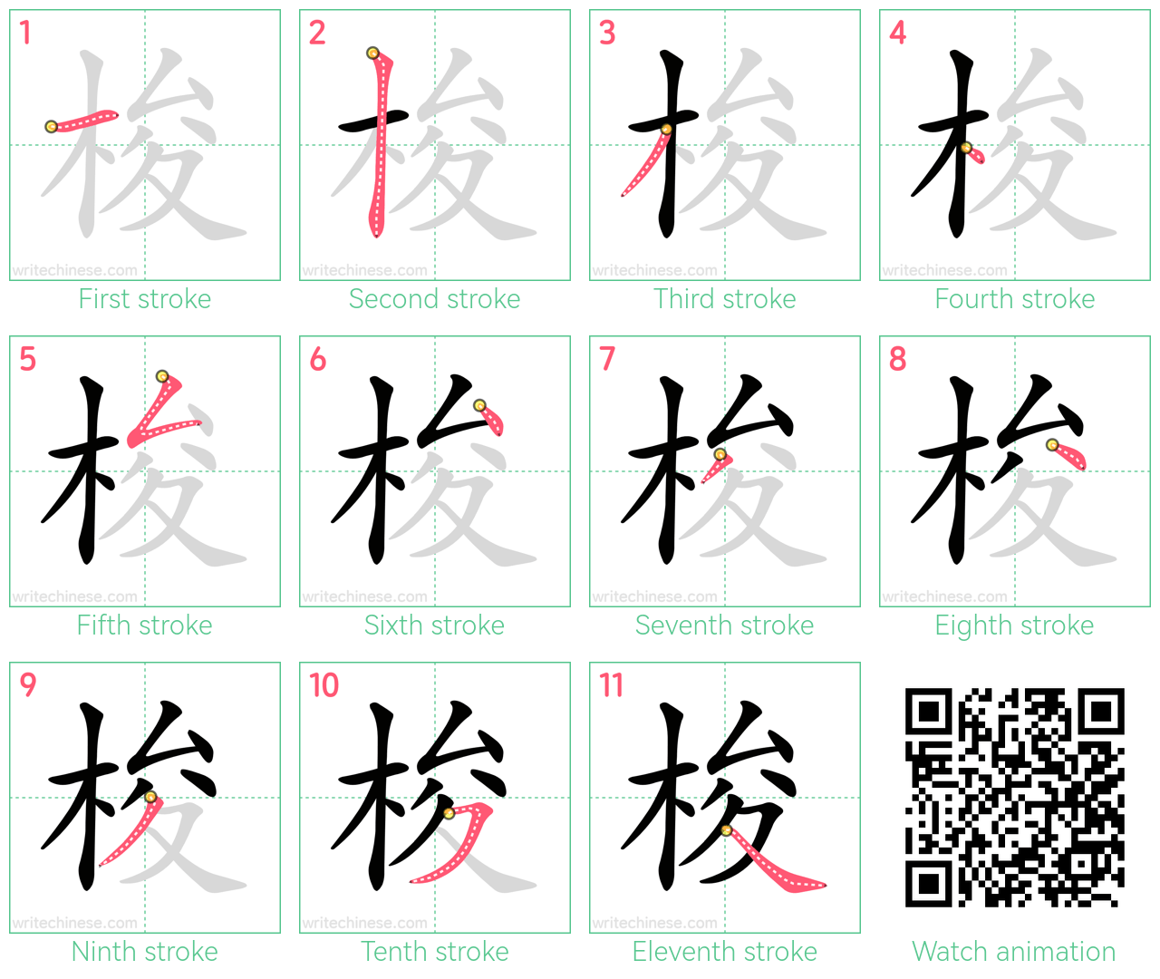 梭 step-by-step stroke order diagrams