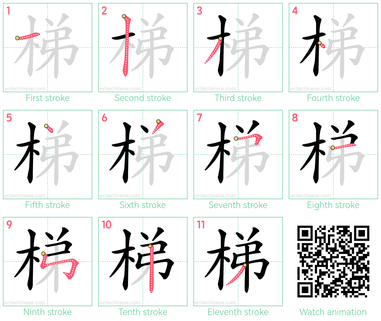 梯 step-by-step stroke order diagrams
