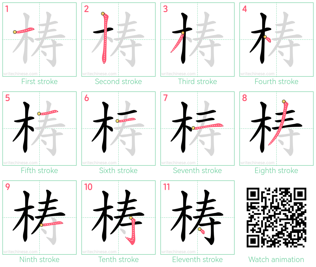 梼 step-by-step stroke order diagrams